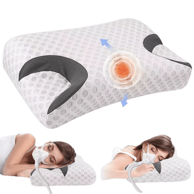 Oreiller ergonomique avec découpes latérales pour masque CPAP