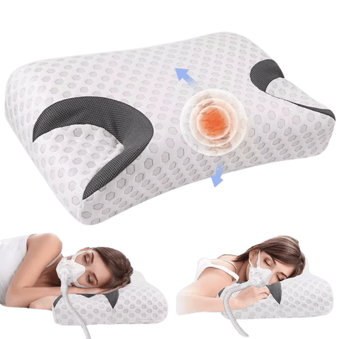 Oreiller ergonomique avec découpes latérales pour masque CPAP